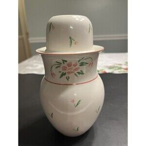 Vtg 1985 Pink Roses Bedside Tumble Up Carafe 2pc Portugal